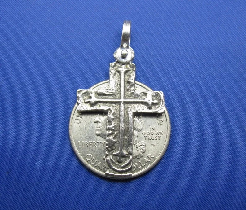 Sterling Silver Unique Artisan Handcrafted Custom Atocha Coin Cross Pendant