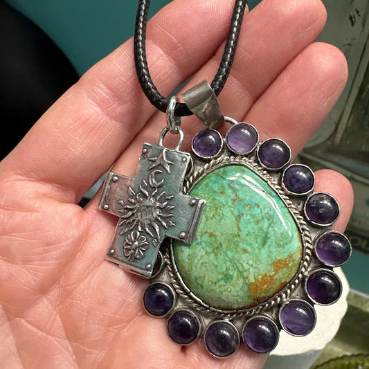 100% Handmade Silver Cross With Sun, Moon, Star and Flower