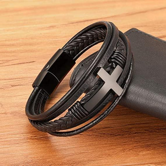 Cross Leather Braided Bracelet