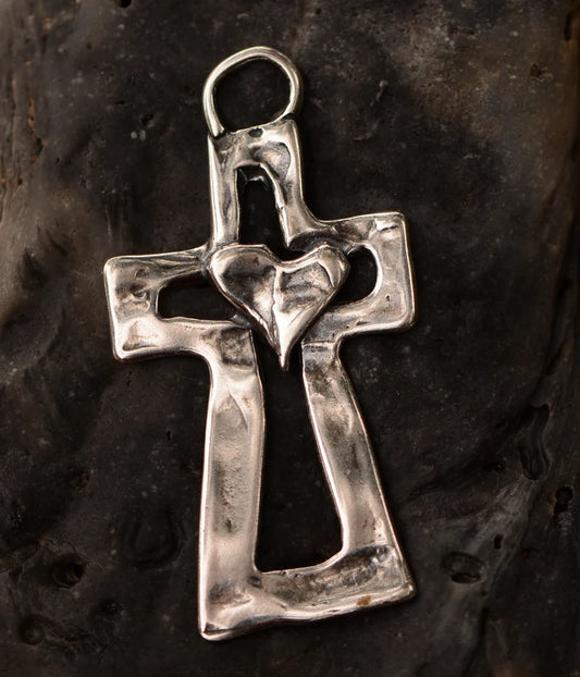 100% Handmade Silver Cross Healing Heart