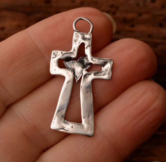 100% Handmade Silver Cross Healing Heart