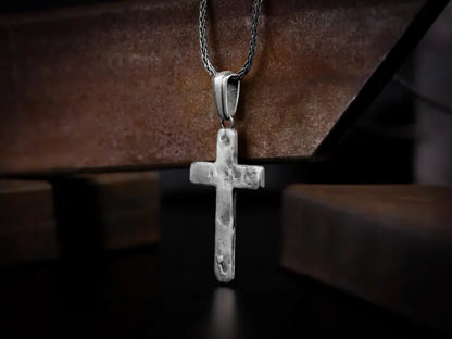 Brutal broken cross, silver charm's necklace, Forged silver cross crucifix pendant necklace, Sterling silver gift jewelry for man, Mom gift