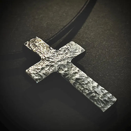 100% Pure Silver CROSS PENDANT Hammered Finish. Made in America. hand forged in Montana. .999 Fine Silver