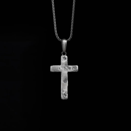 Brutal broken cross, silver charm's necklace, Forged silver cross crucifix pendant necklace, Sterling silver gift jewelry for man, Mom gift