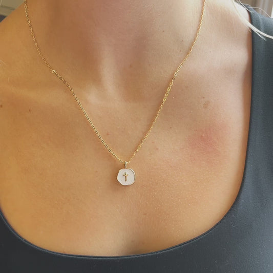 Faith Over Fear Necklace-White Cross